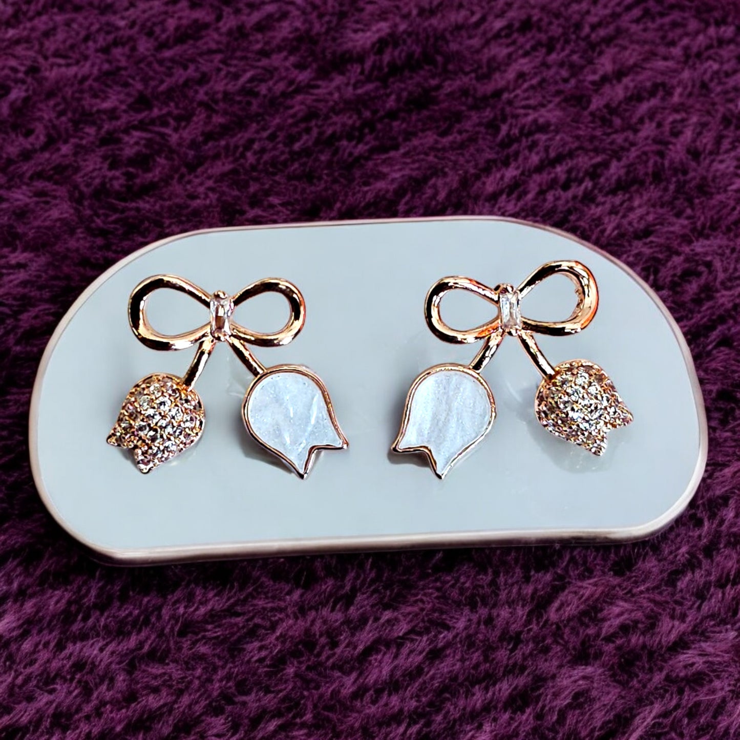 Golden Bow Earrings(Fresh Water Pearl)