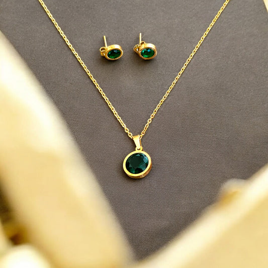 Emerald Zirconia Neckpiece Set(Anti Tarnish)