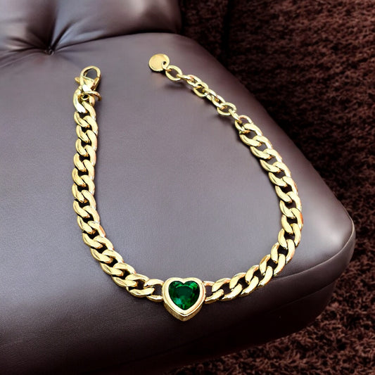 Emerald Curb Chain Bracelet(22K Gold Plated)