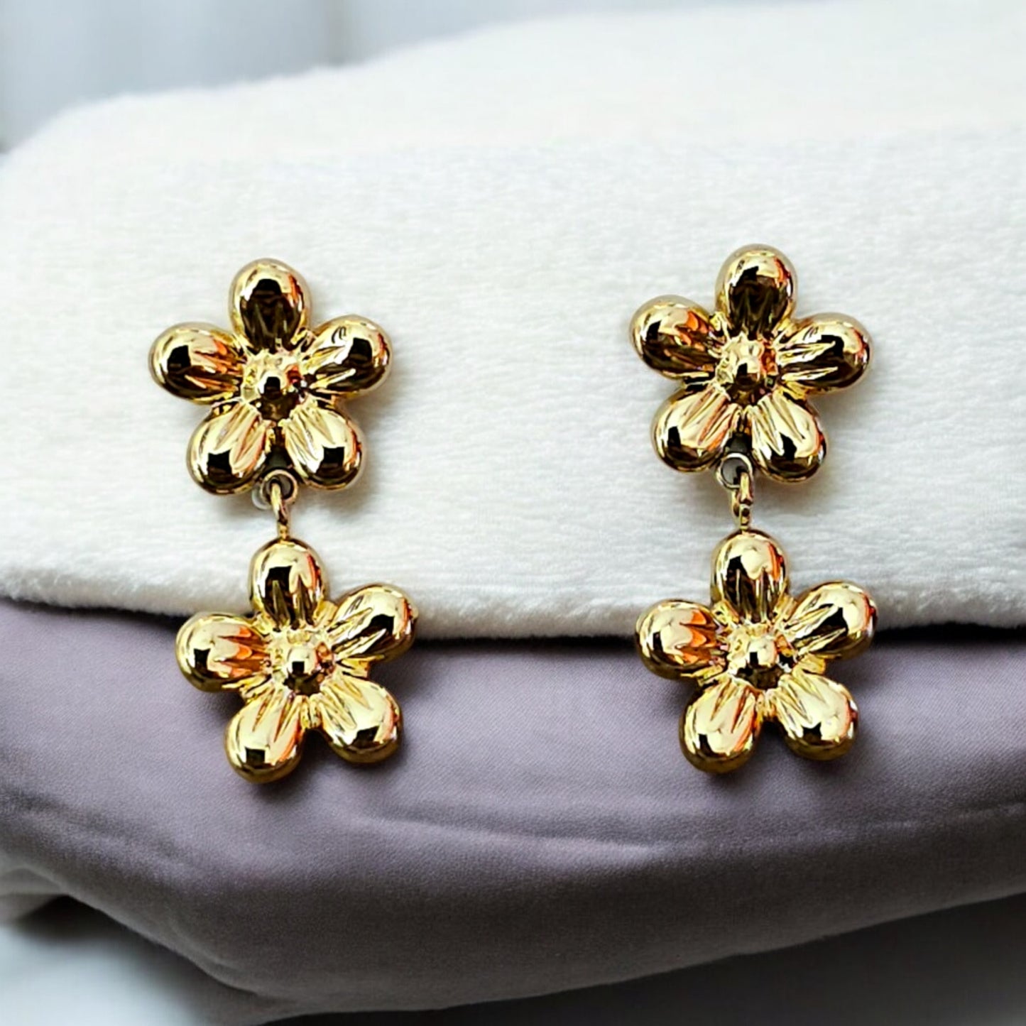 Double Flower Drop Earrings