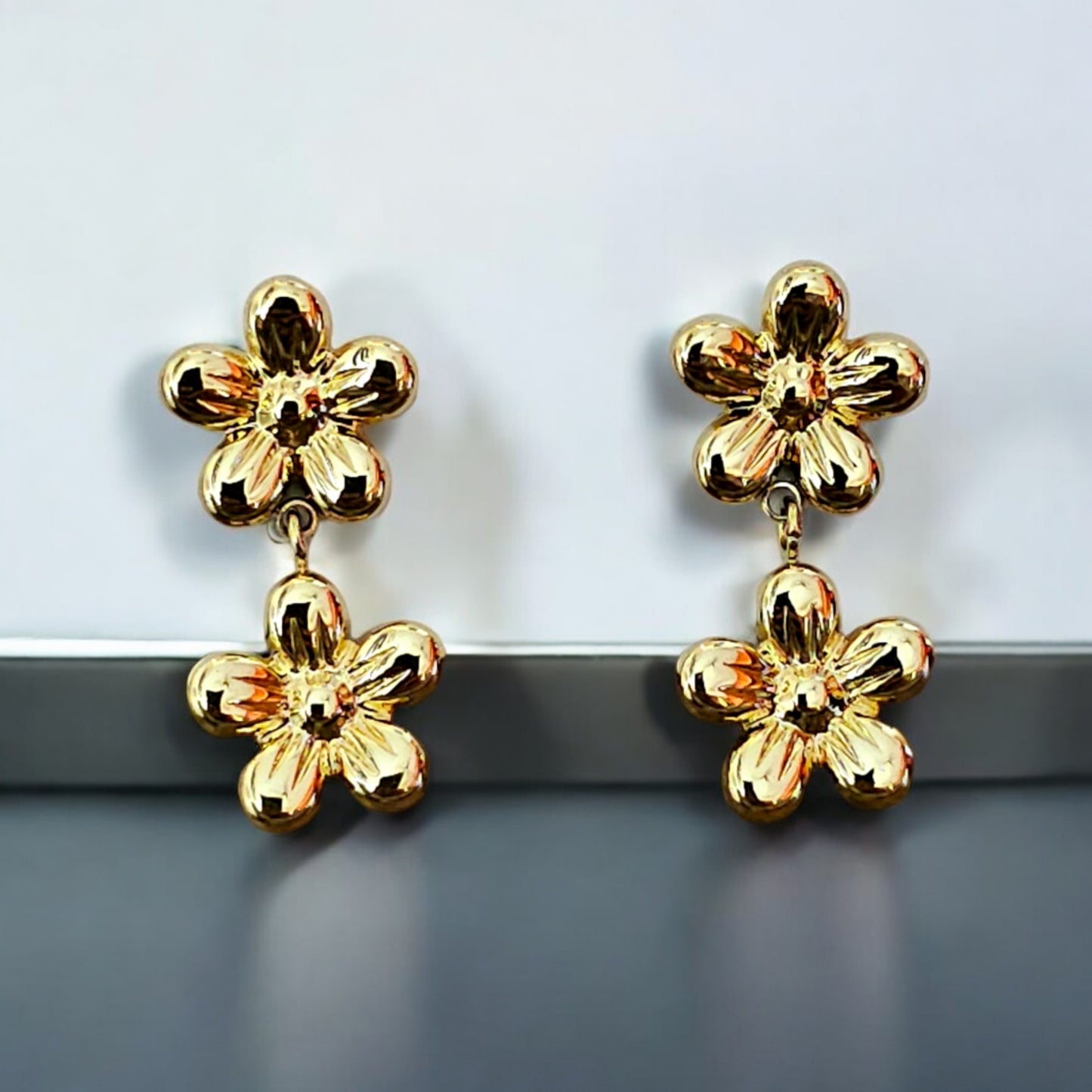 Double Flower Drop Earrings