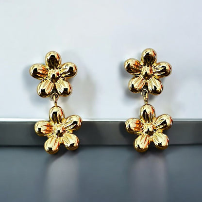 Double Flower Drop Earrings