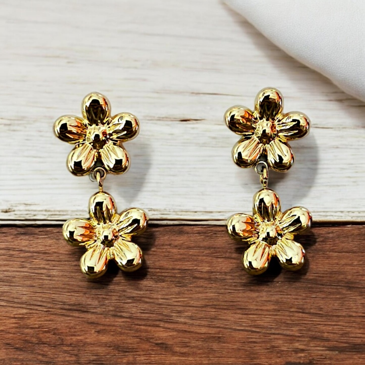 Double Flower Drop Earrings