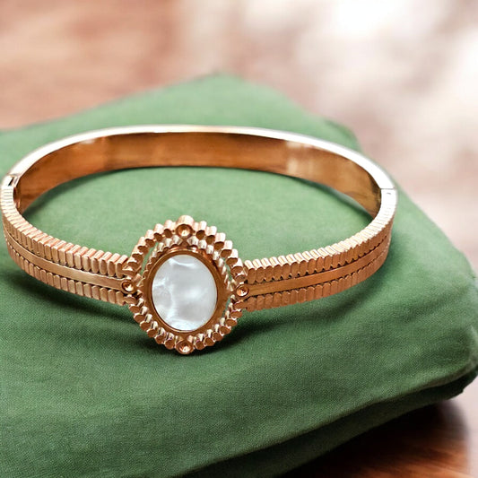 Rose Gold Cuff Bracelet with Moonstone(Adjustable)