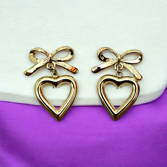 Heart and Bow Drop Earrings